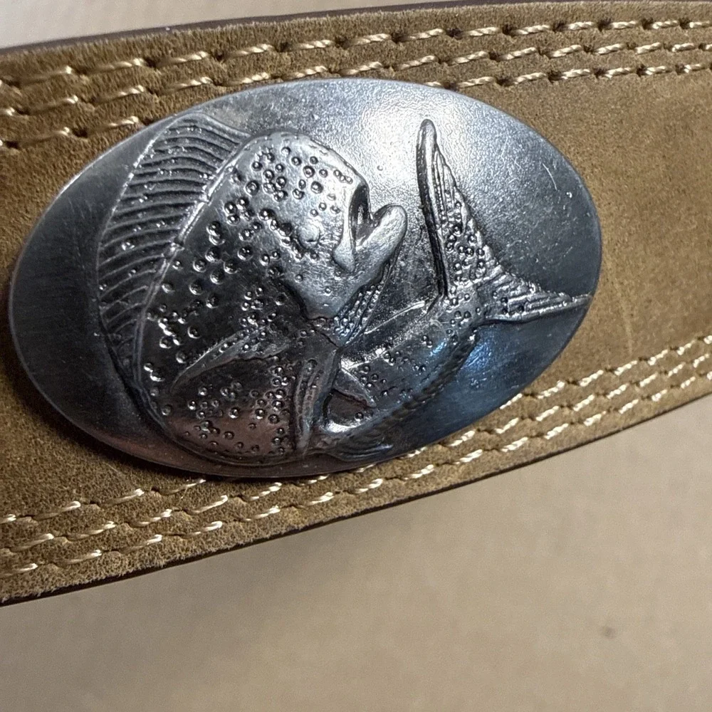 Zep-Pro Belt Full‎ Grain Leather Embossed Metal Redfish Size 42